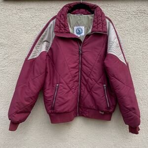 Vintage Mountain Goat Puffer Ski Jacket L Maroon Tan
